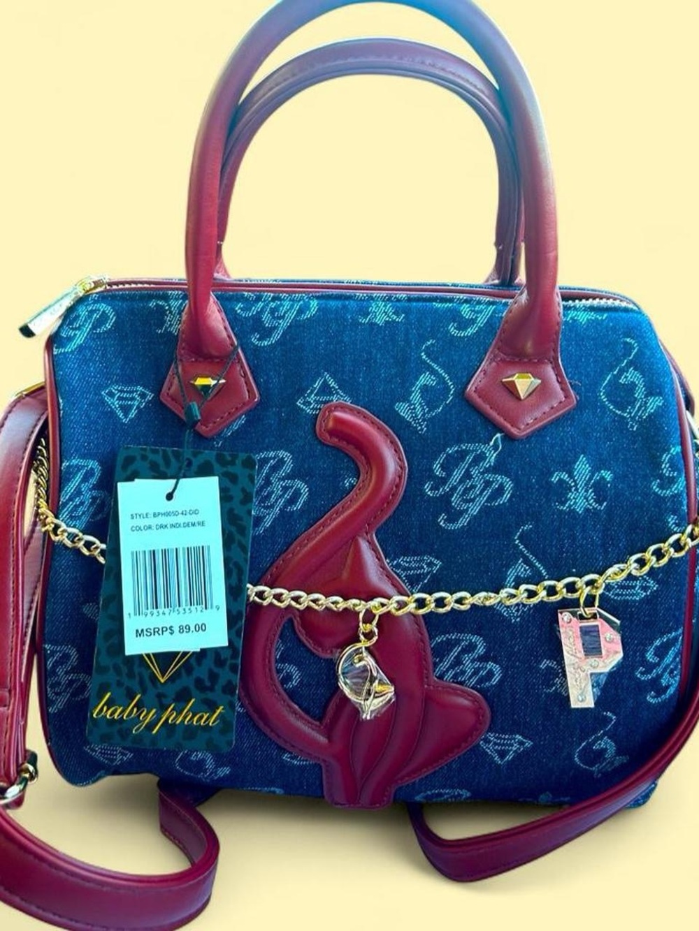 Baby Phat Denim and Red Satchel Handbag